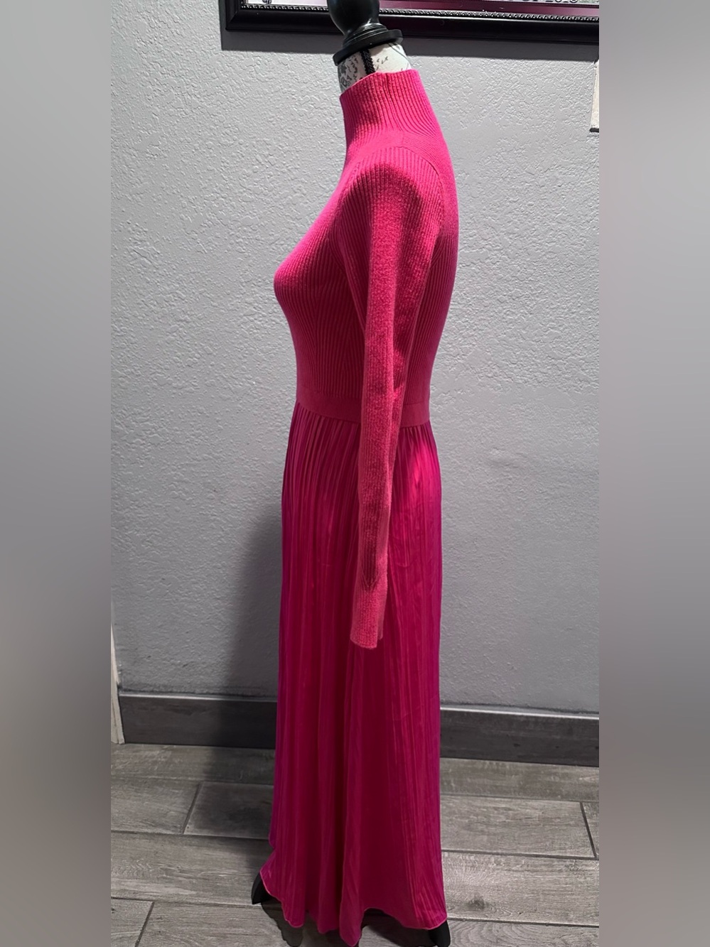 Anthropologie High-Neck Mockable Maxi Dress  Fuchsia  Knit dress & Pleated Skirt - Picture 5 of 9